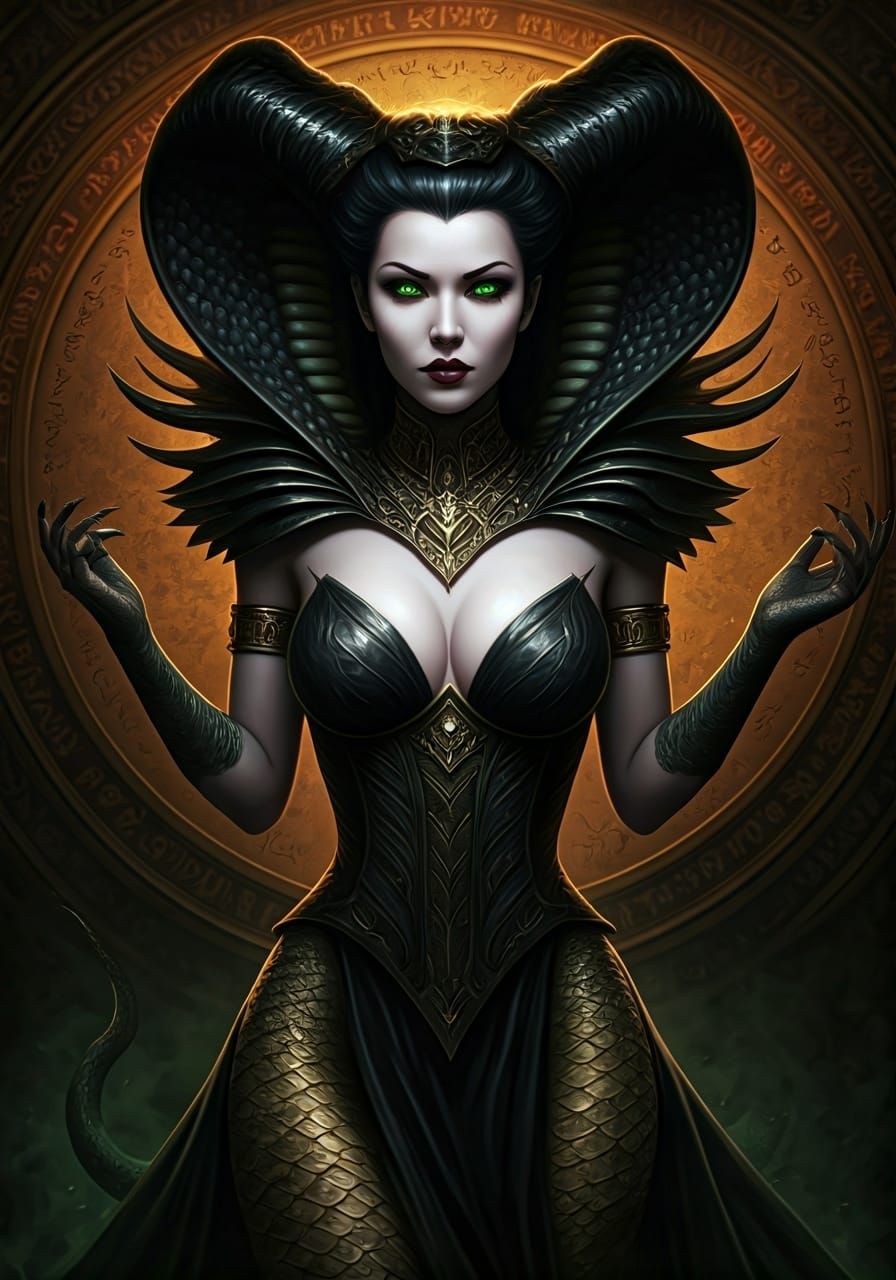 Serpent Sorceress with Arcane Sigils: Art Nouveau