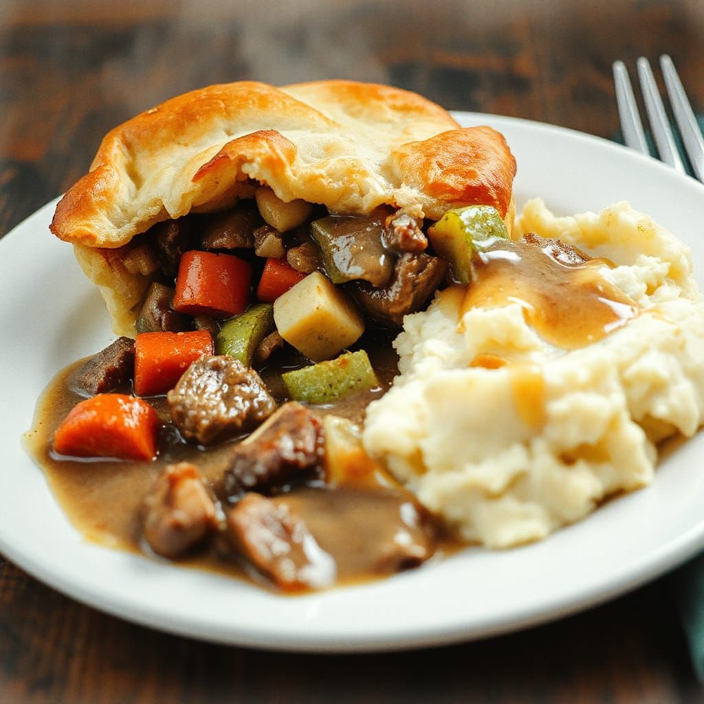 Hyperrealistic Beef Pot Pie with Mashed Potatoes