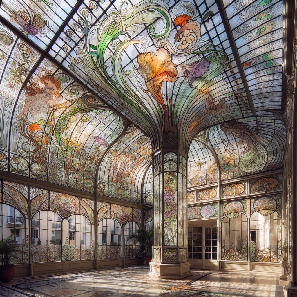 French Quarter Atrium in Art Nouveau Glass Style