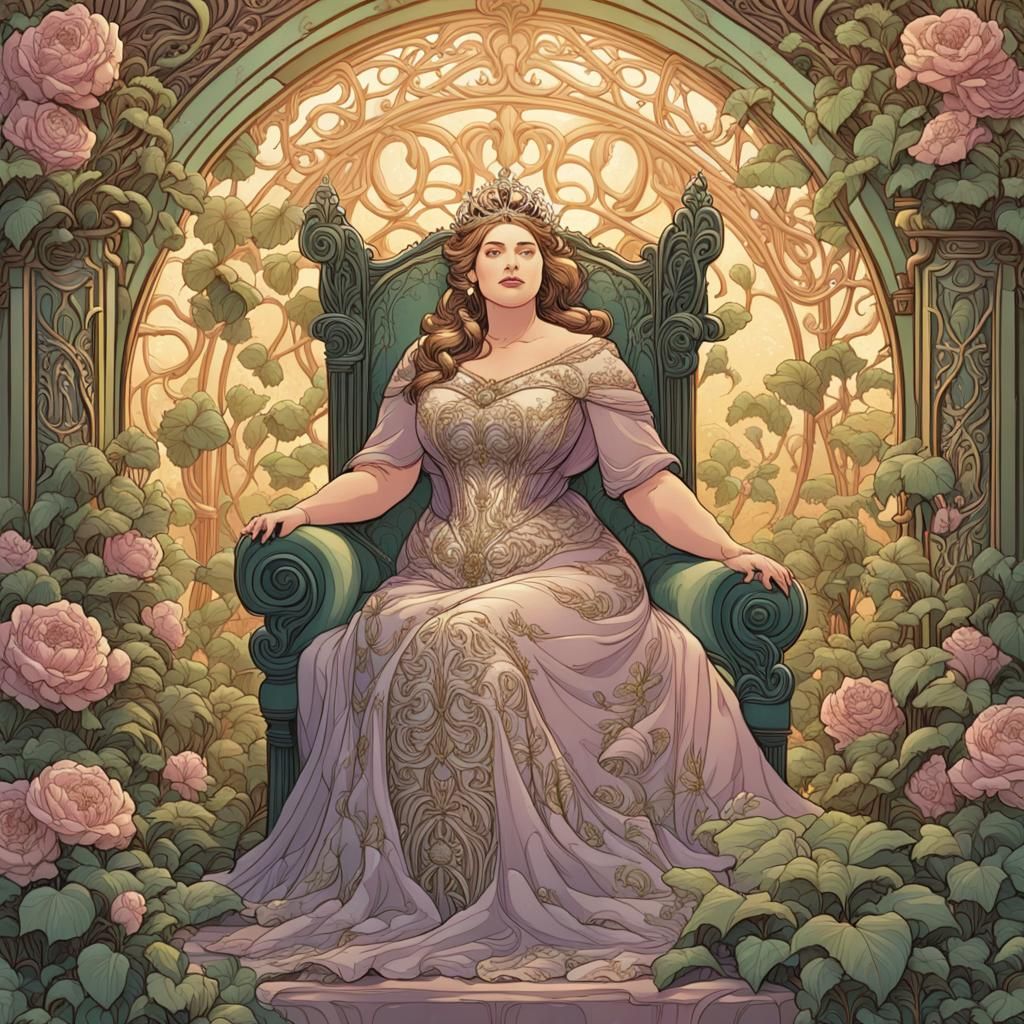 Art Nouveau Princess on Throne in Comic Book Style