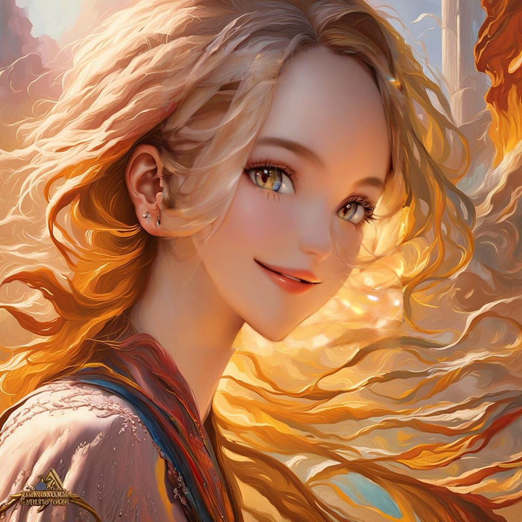 Beautiful Woman Smiling: Vibrant Oil Painting Portrait