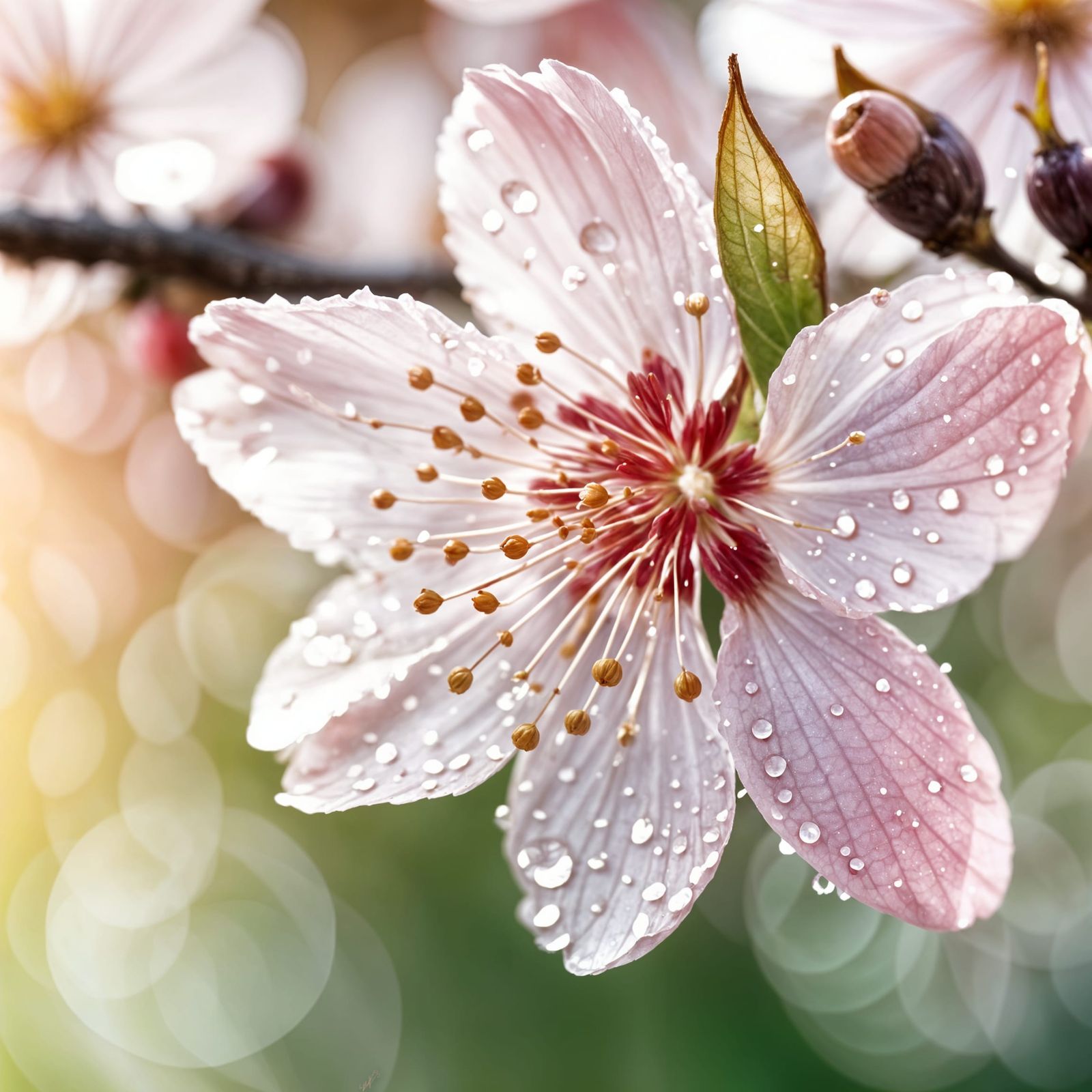 Hyperrealistic Cherry Blossom Close-Up in Morning Light