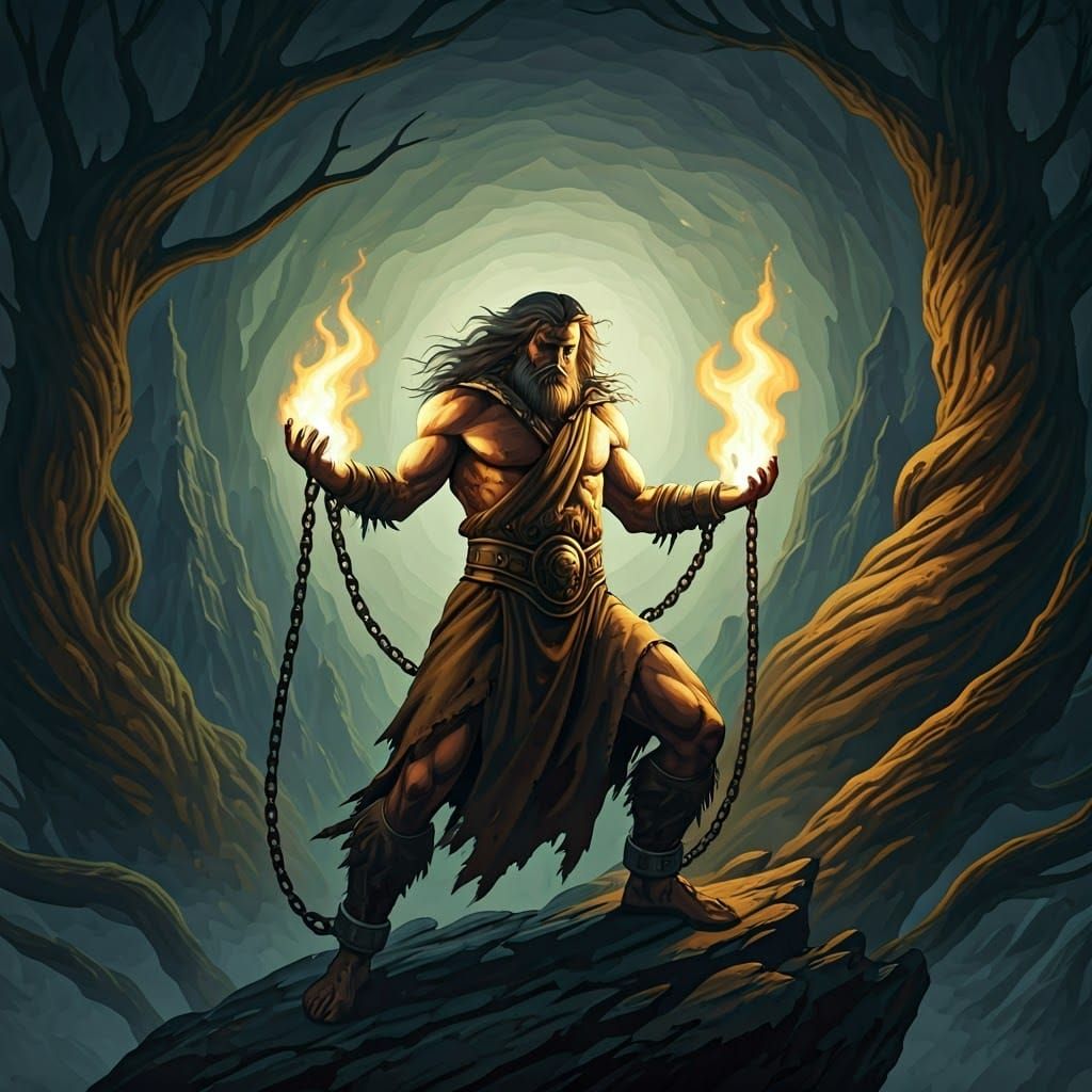 Titan Prometheus Defies the Gods in Fiery Rebellion