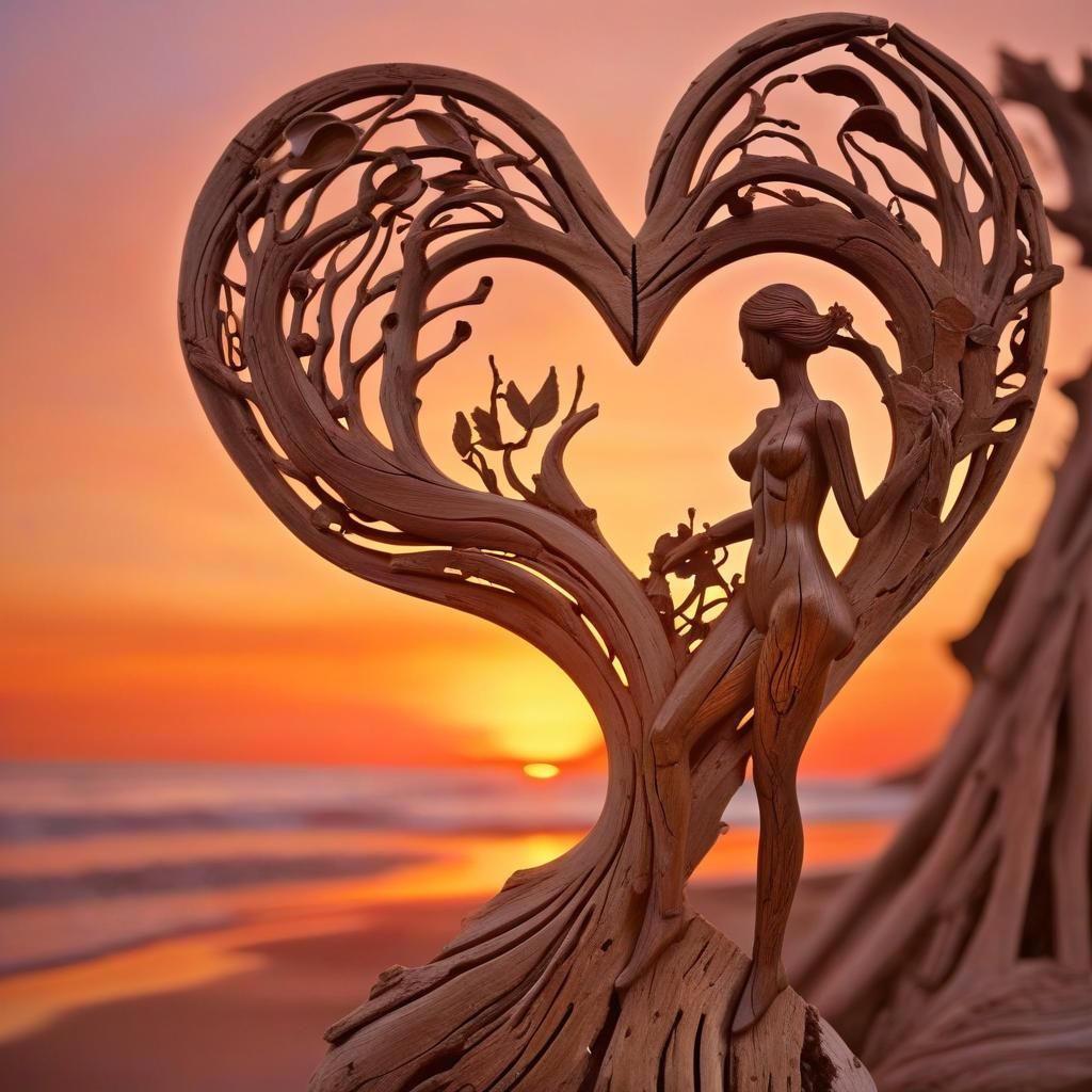 Driftwood Sculpture: Female Form at Sunset