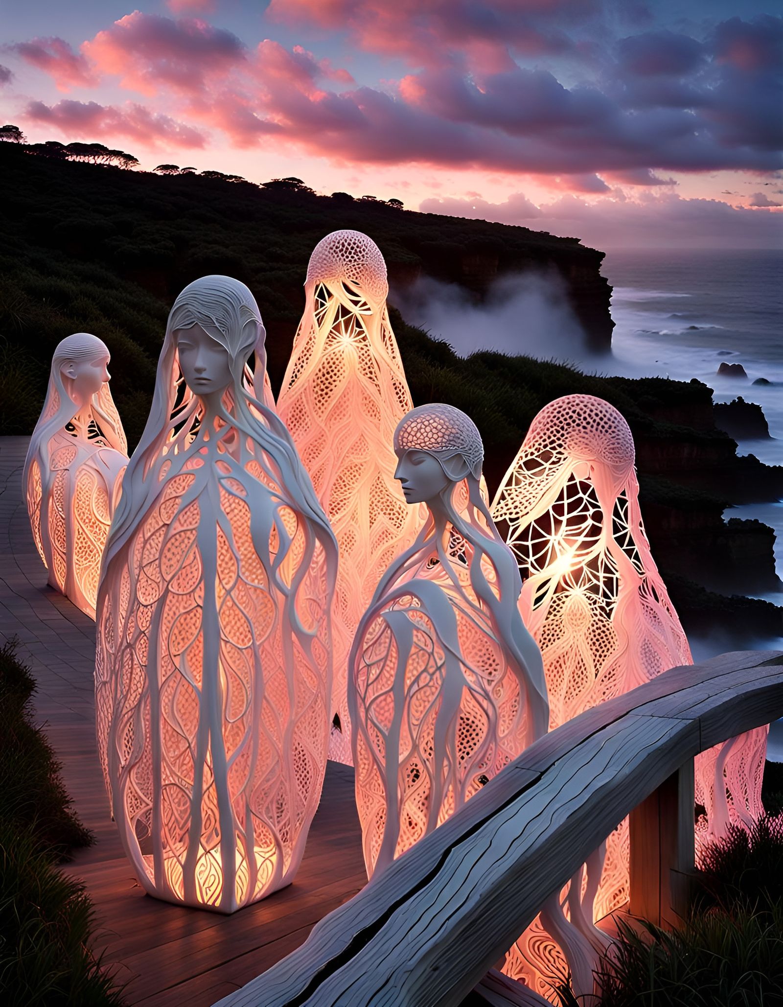 Luminous Lace Sculptures at Sunrise