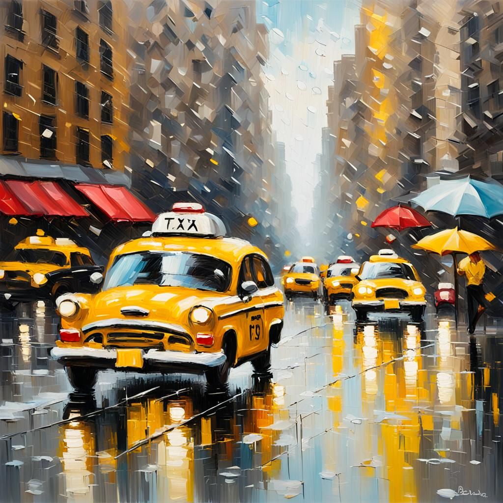 NYC Street Scene in Palette Knife Style