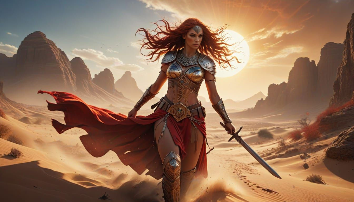 Egyptian woman dressed in ancient egyptian clothing holding a curved sword .