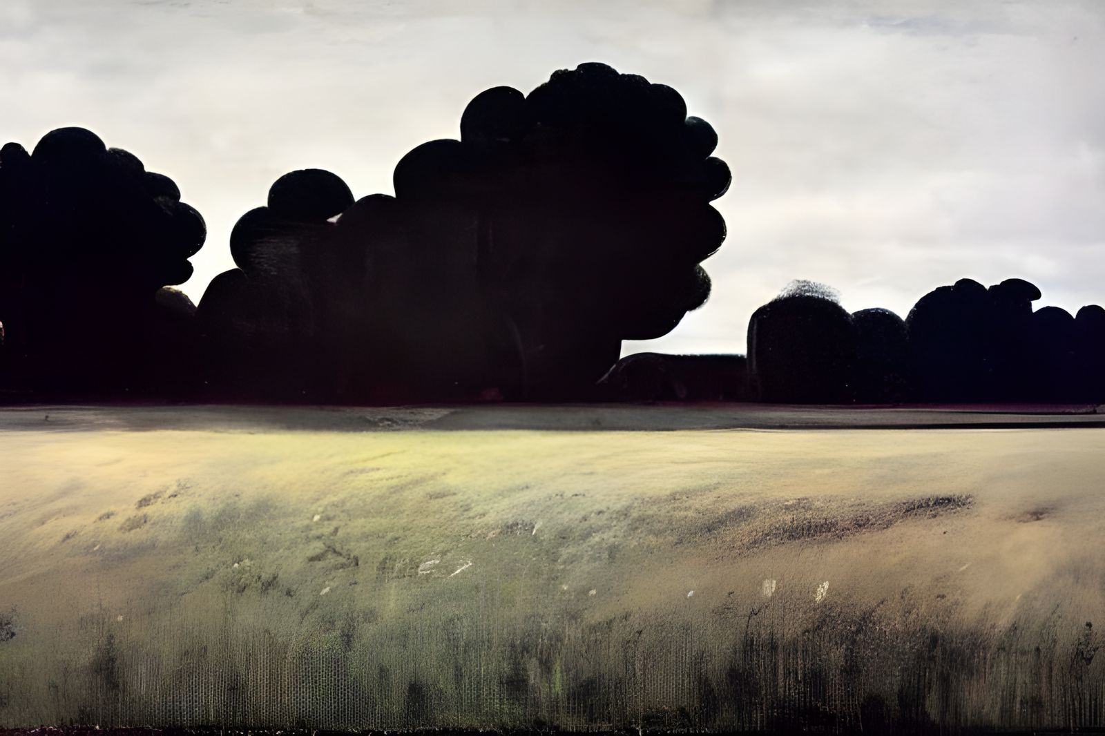 Dramatic Fenland Landscape with Silhouettes in Impasto Style