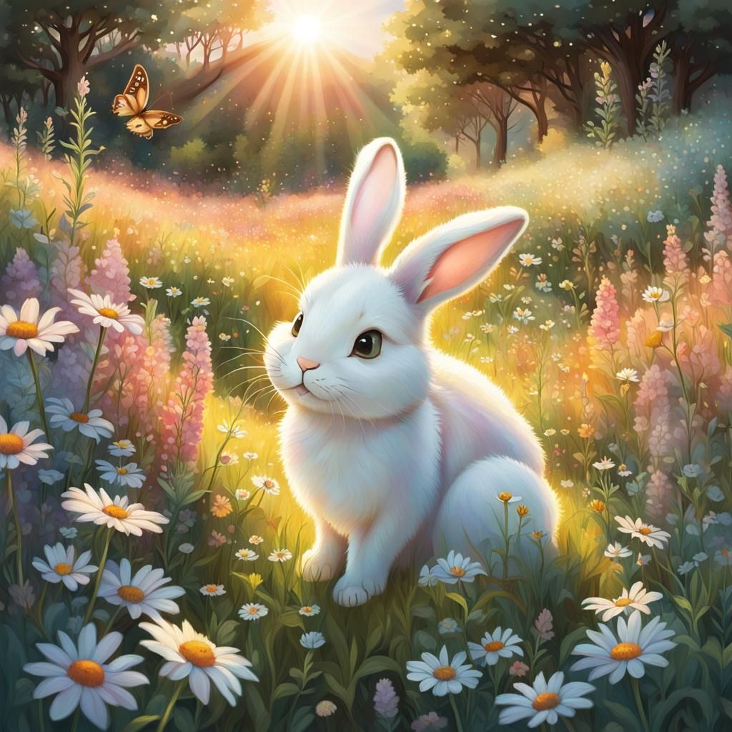 Enchanted Bunny Meadow at Sunset