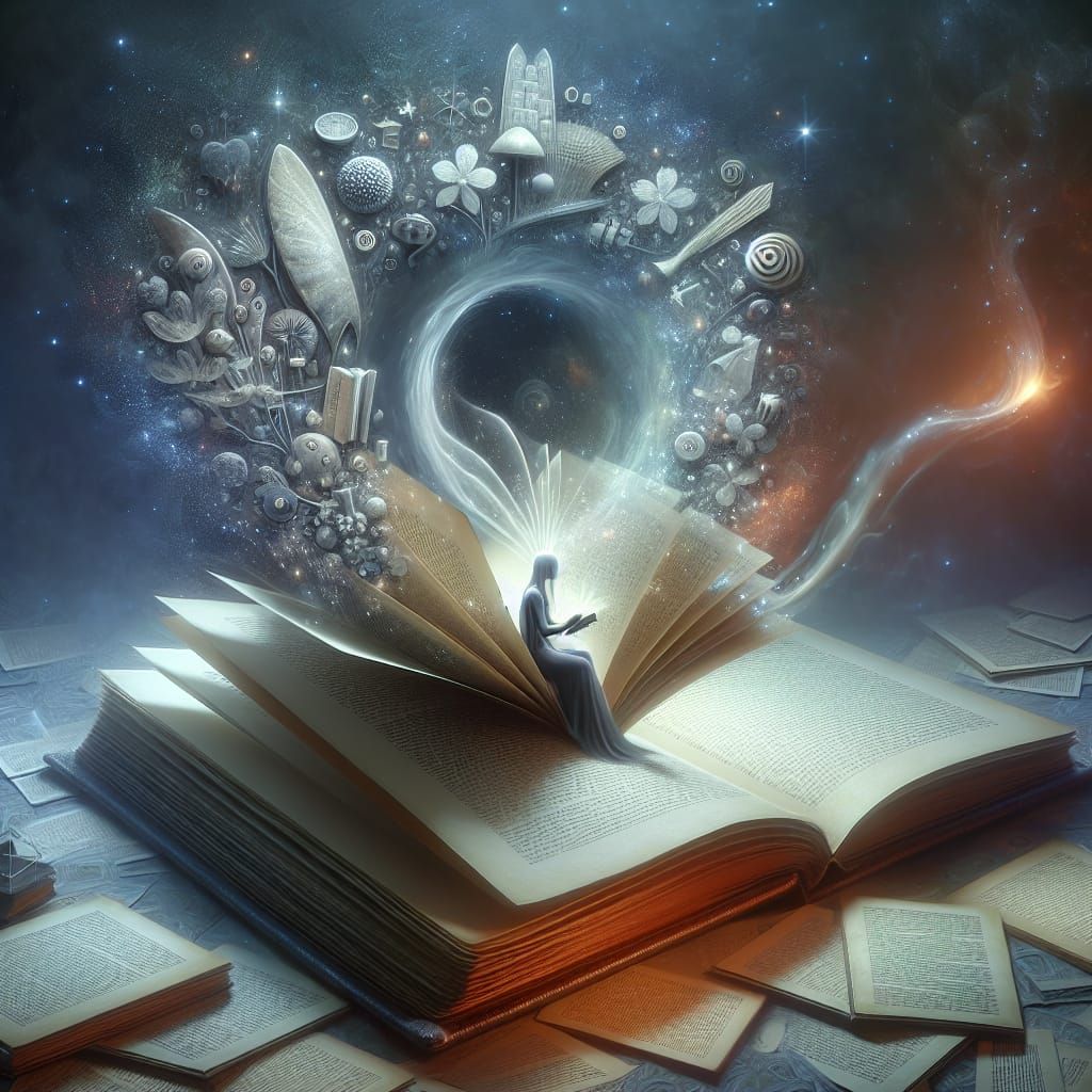 Whimsical Figure Emerges from an Open Book in a Fantastical ...