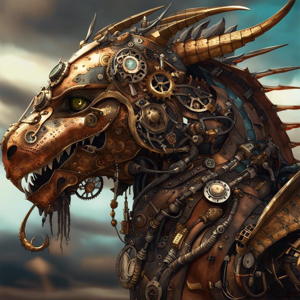 Steampunk Dragon with Intricate Armor, Detailed Render