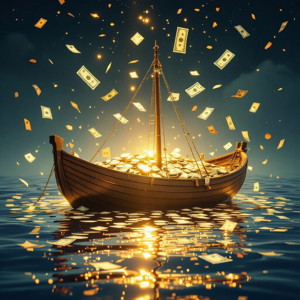 Ancient Treasure Chest Overflowing with Gold and Cash