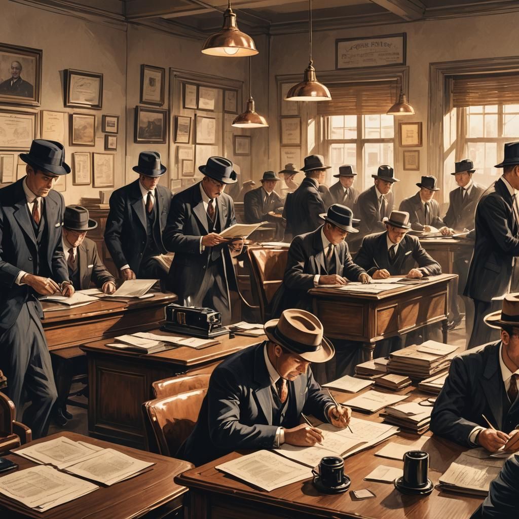 Men in Bowler Hats: Vintage Office Illustration