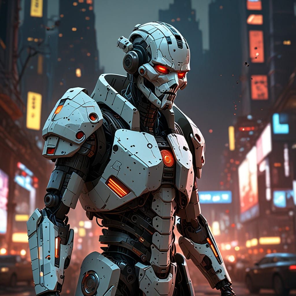 Mysterious Android Raver Angel in Dark, Moody Chamber