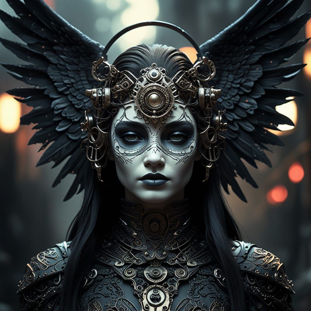 Ethereal Android Necromancer in Victorian Clockwork Attire