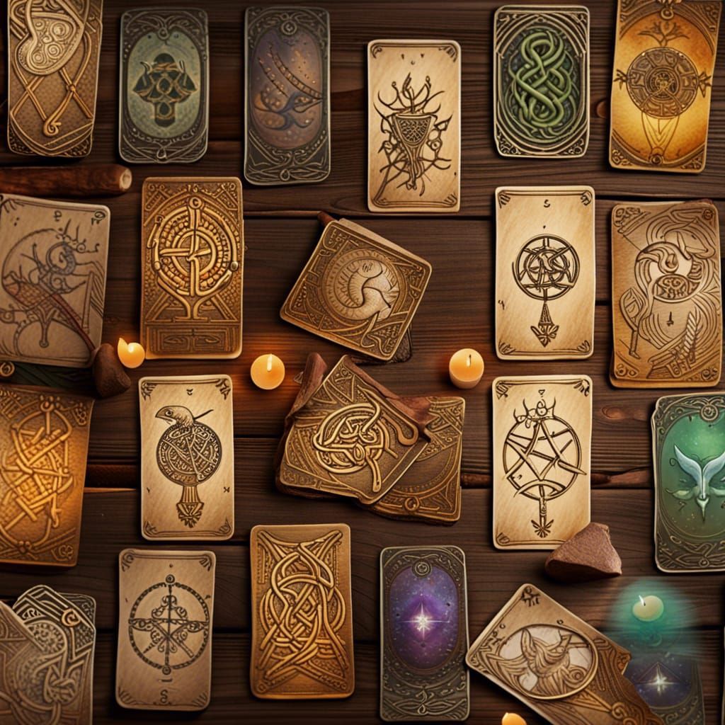 Divination Tarot Cards with Celtic Symbols: Photorealistic D...