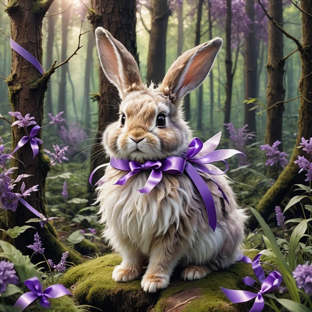 Fluffy Fairy Rabbit with Purple Ribbon