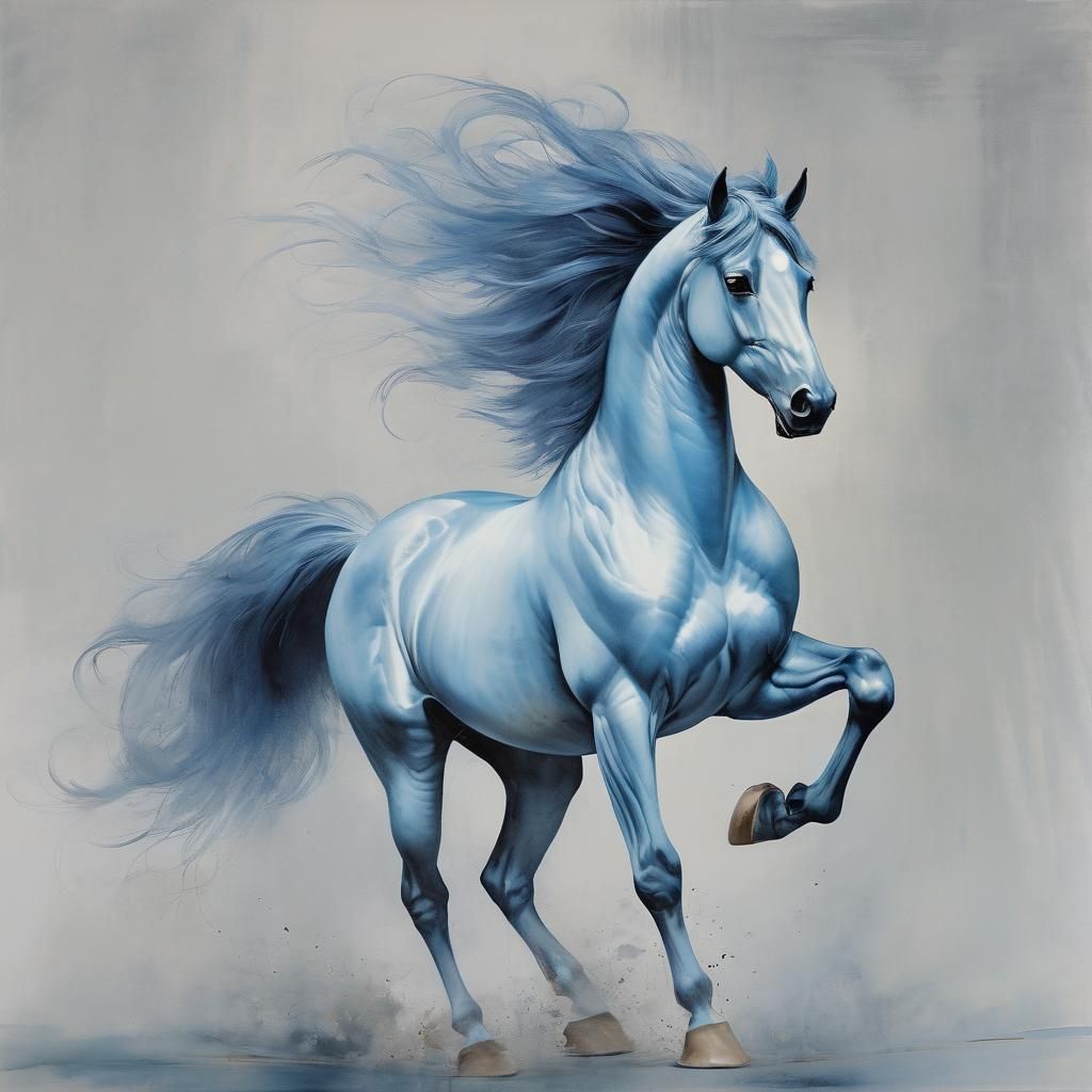 Blue Horse in Art Deco Style