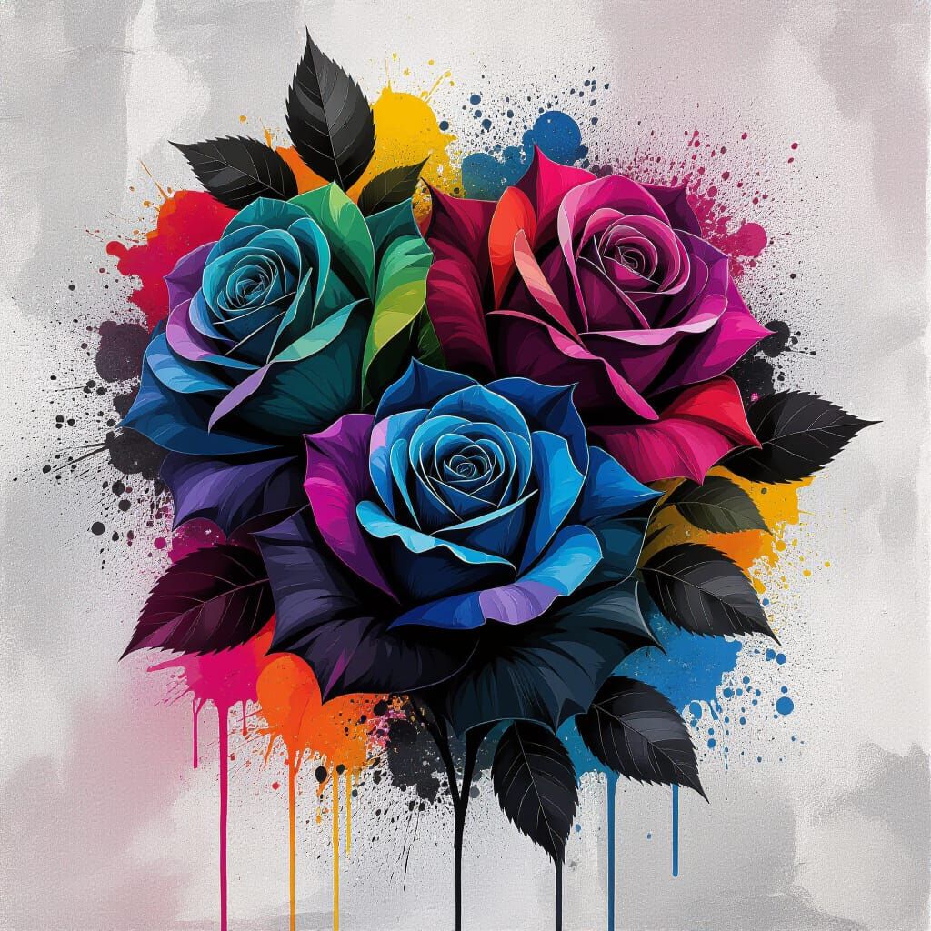 Vibrant Graffiti Black Roses on Urban Backdrop