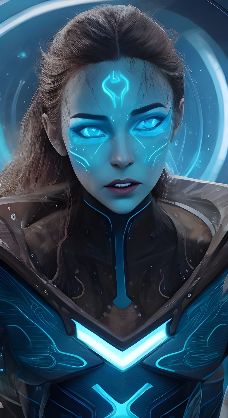 Tron Girl Portrait in Star System, Hyperdetailed