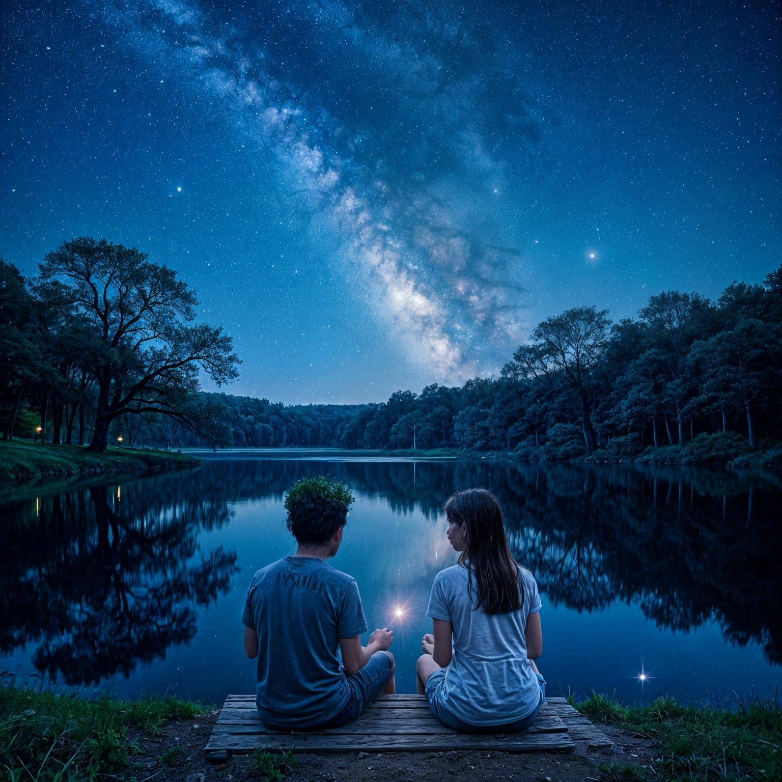 Milky Way Reflection on Lake with Nebula Star