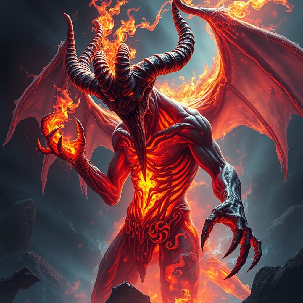 Hellish Demon Awakened by Fiery Ices in a Cyclone of Color