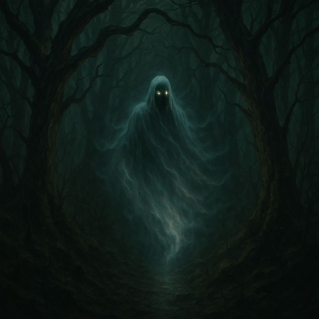 Ethereal Spirit in Fog-Drenched Enchanted Forest