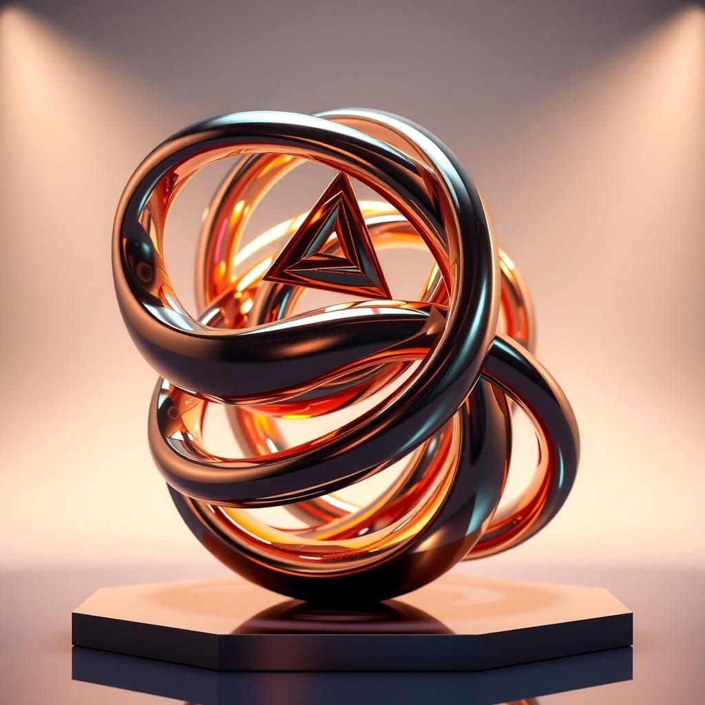 Floating Sculpture of Impossible Shapes in Iridescent Metall...