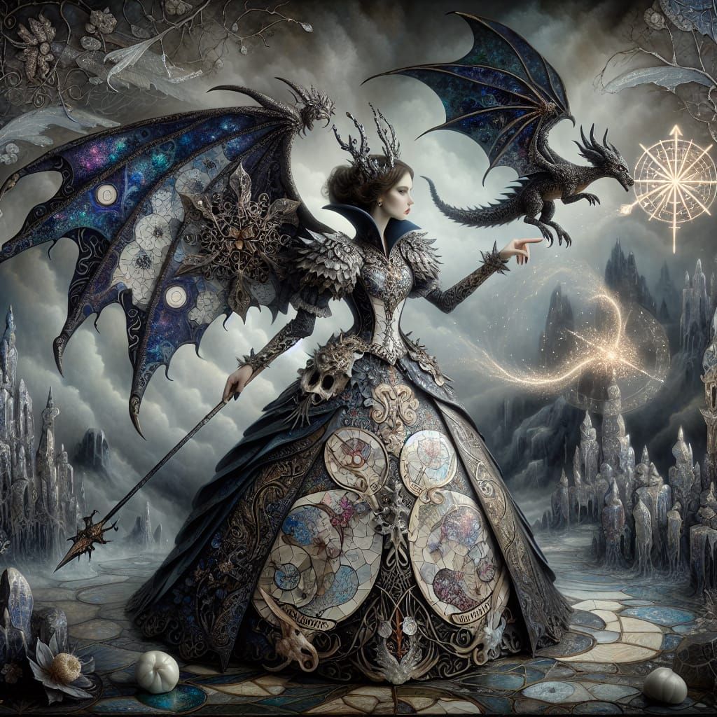 Gothic Vampiress Goddess in Whimsical Wonderland Landscape