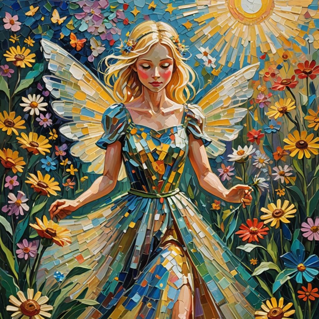 Whimsical Fairy in Neo-Expressionist Garden Painting