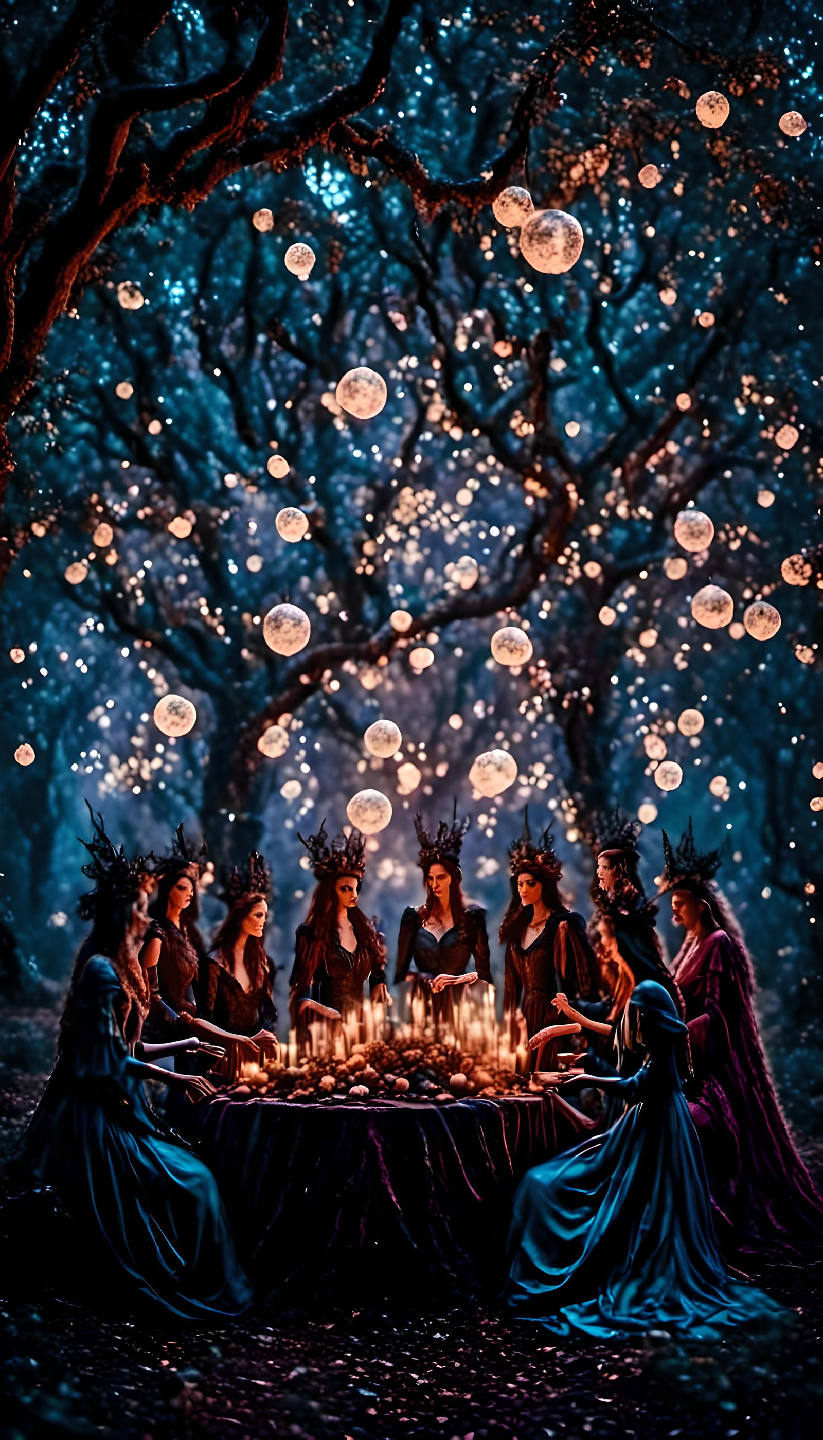 Celestial Witches Coven Ritual Under Full Moon