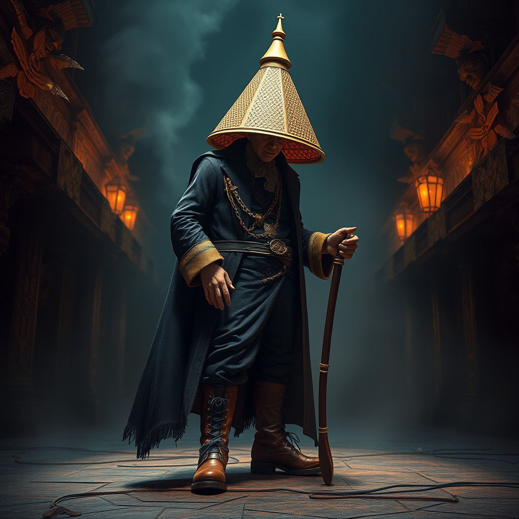 History Professor with Pyramid Hat in Chiaroscuro