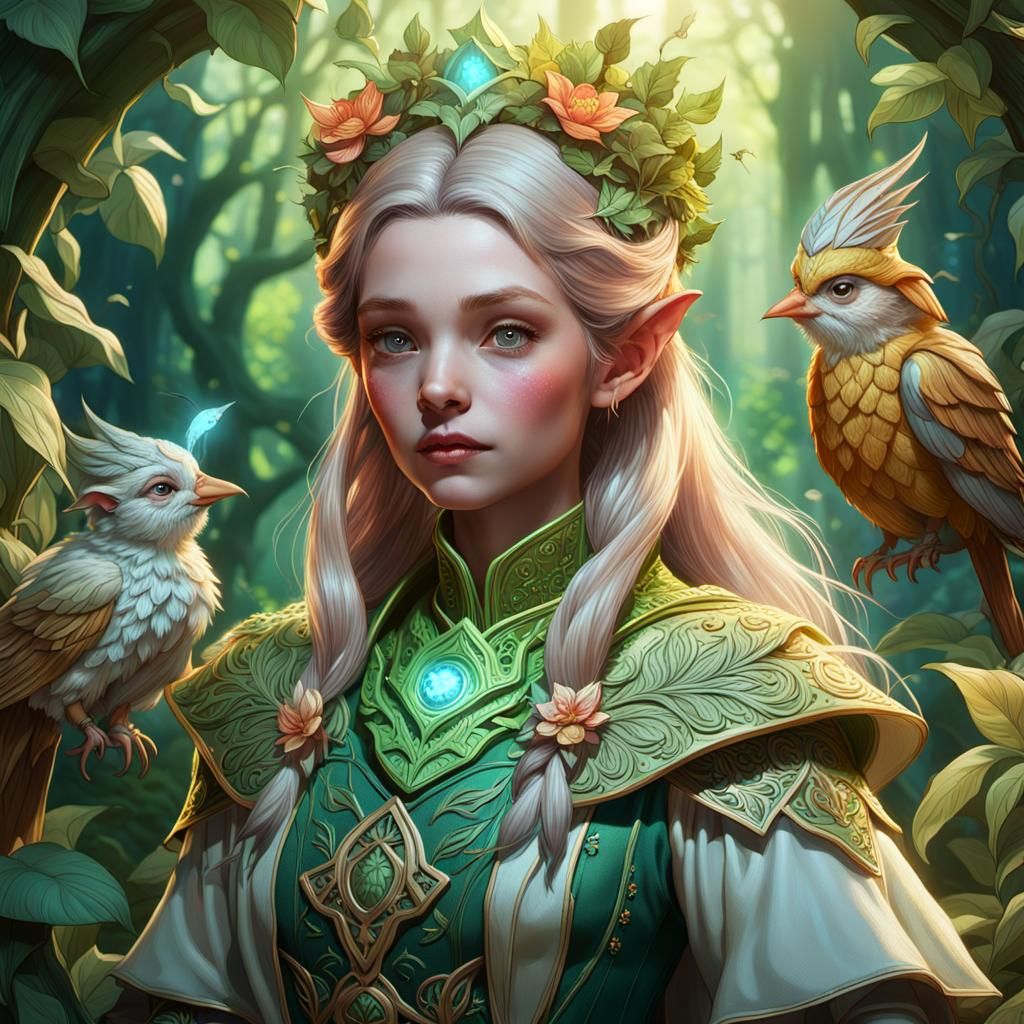 Gnome Cleric in Forest, Fantasy Art Style