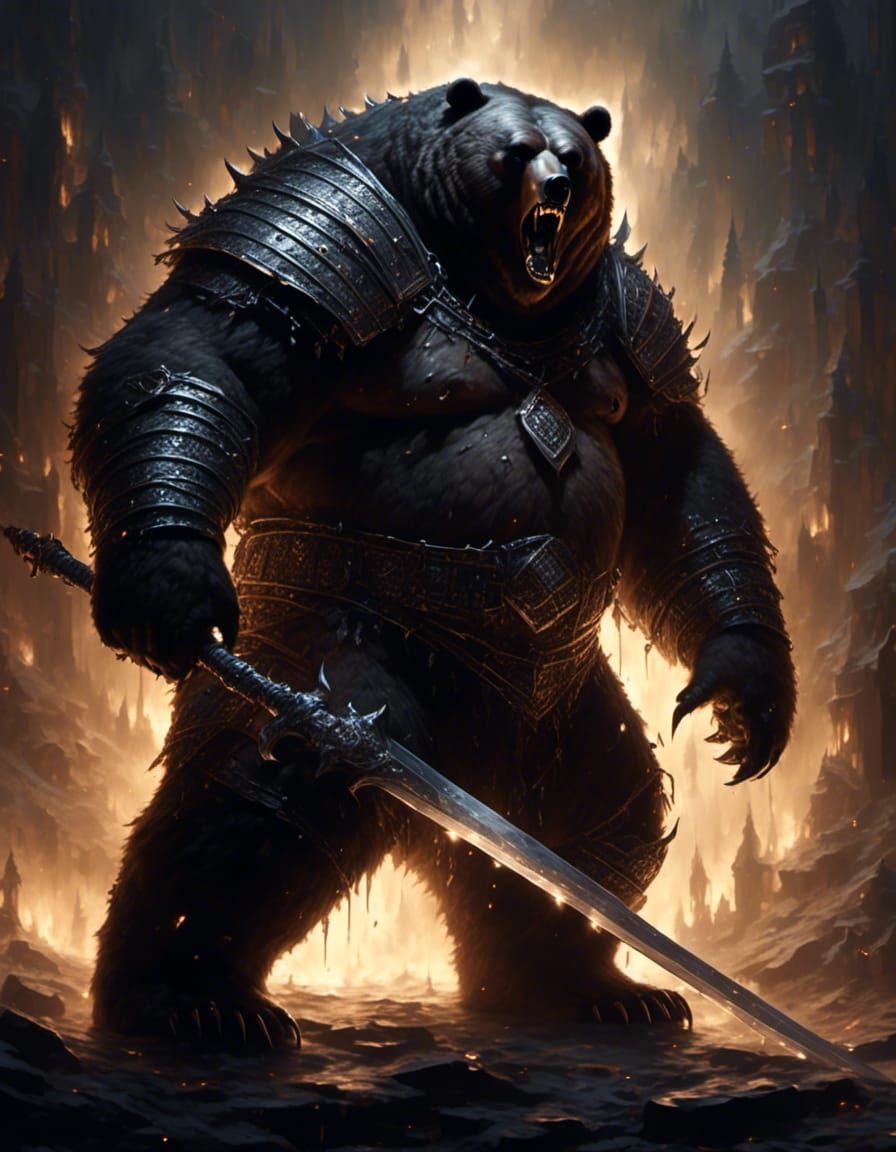 Gothic Fantasy: Shadow Bear Barbarian with Greatsword