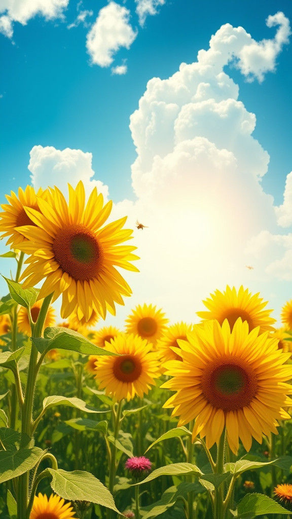 Sunflowers in Meadow: Impressionistic Summer Day