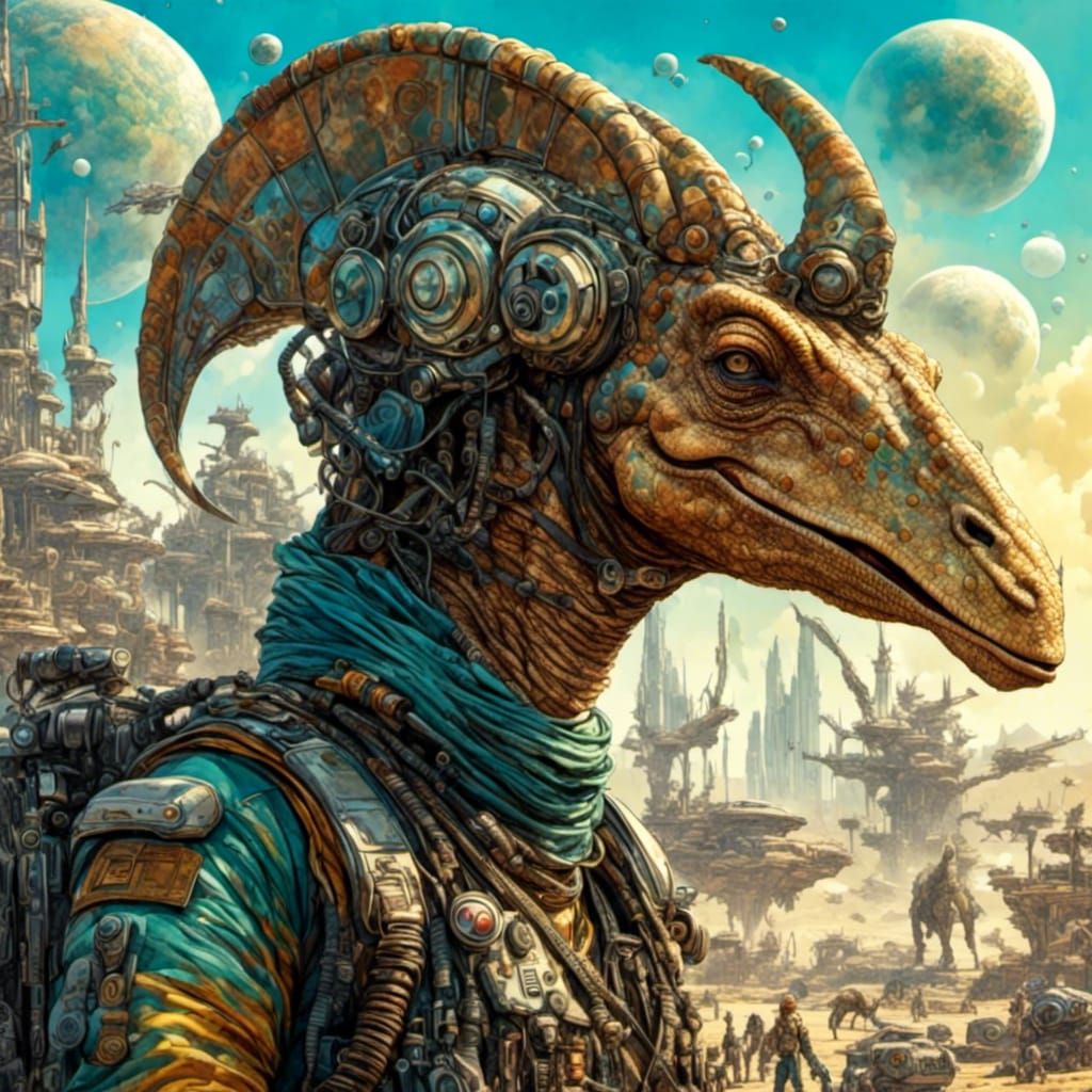 Parasaurolophus Sci-Fi Warrior in Space