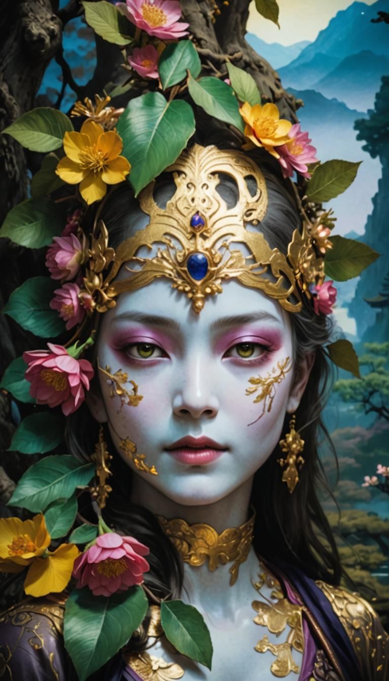 Sakura Tree by Lake: Gustave Doré Style Poster Art