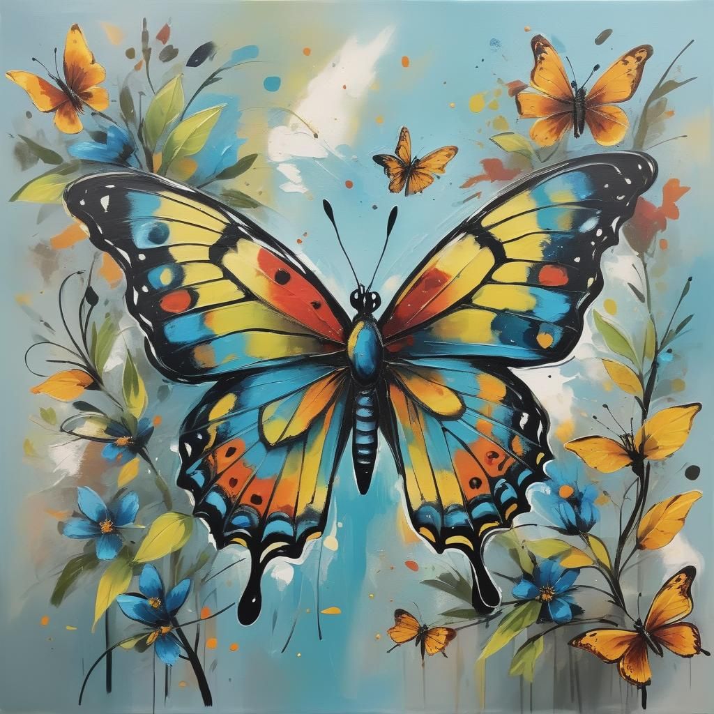 Butterfly in Hlebine School Art Style