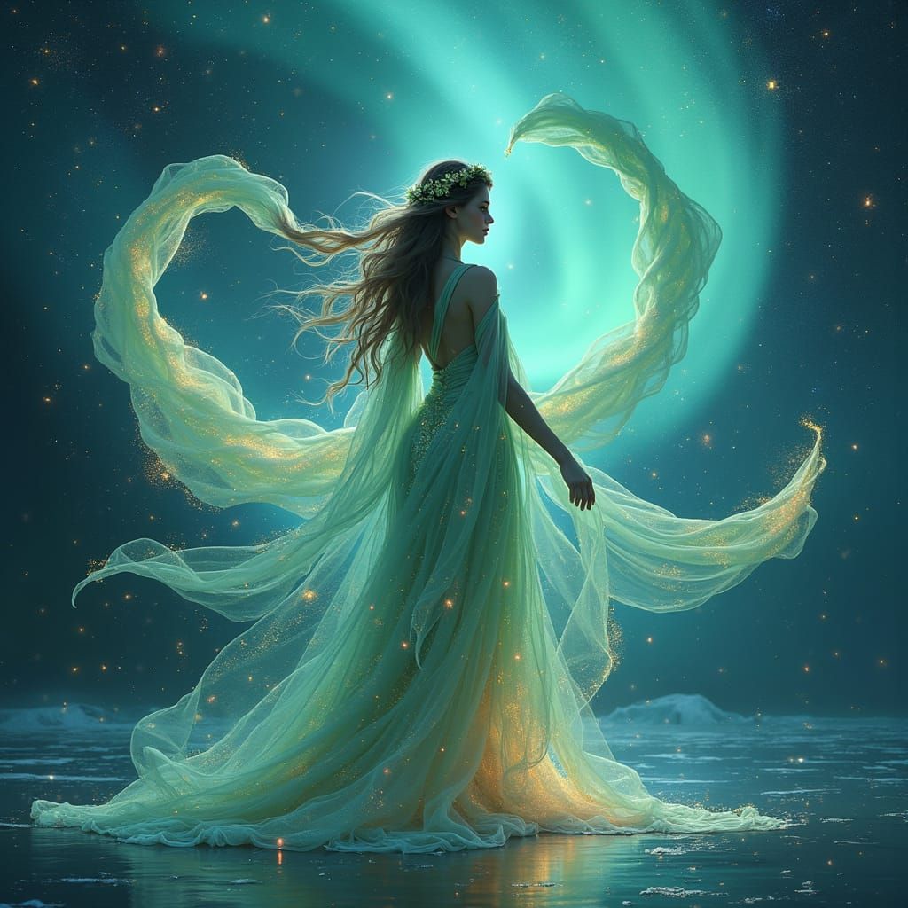 Celestial Goddess of the Aurora Borealis in Iridescent Light
