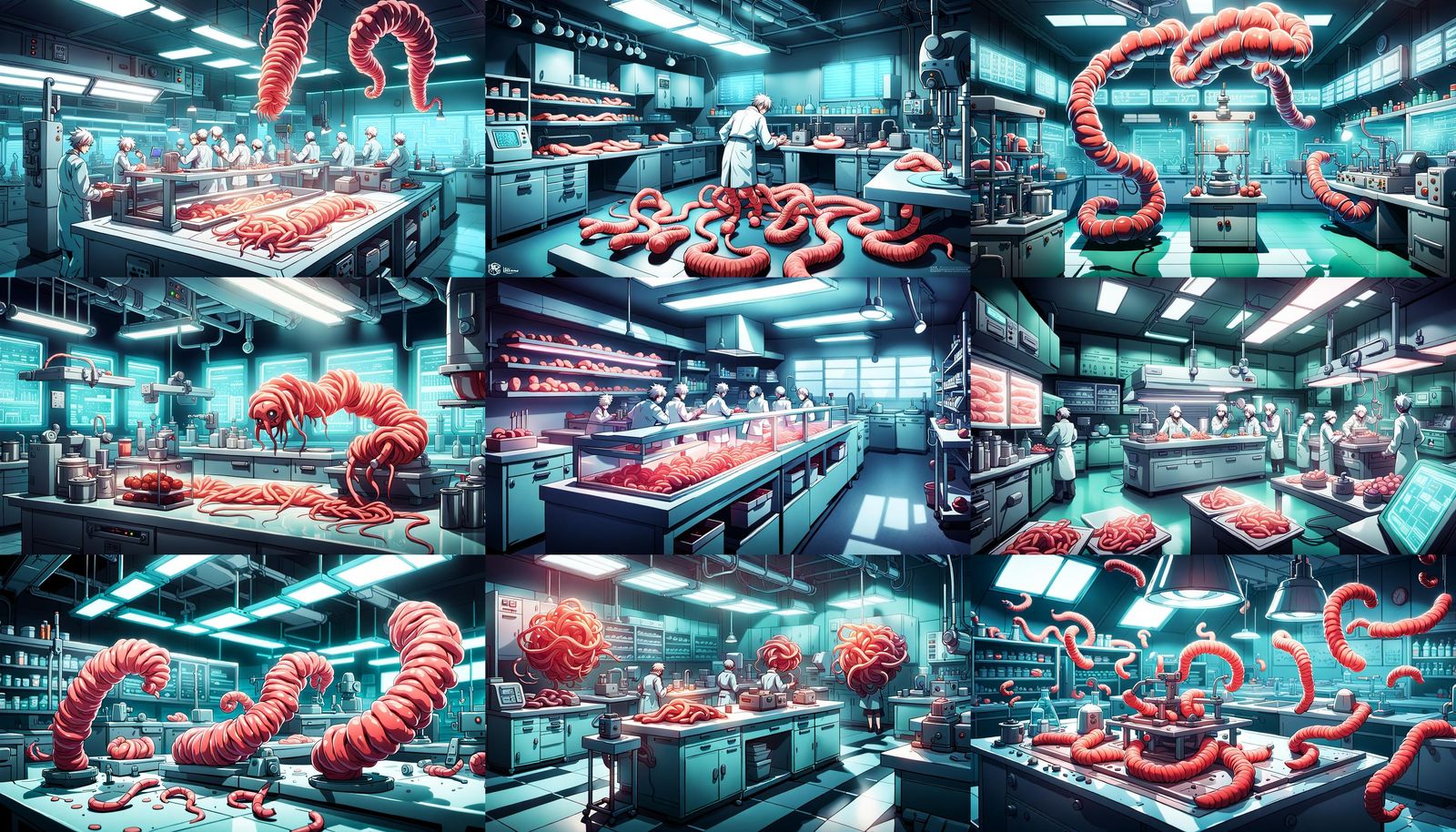 Radioactive Lab Worms in Anime Style