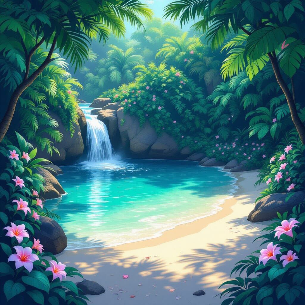 Serene Hidden Cove at Twilight, Digital Painting