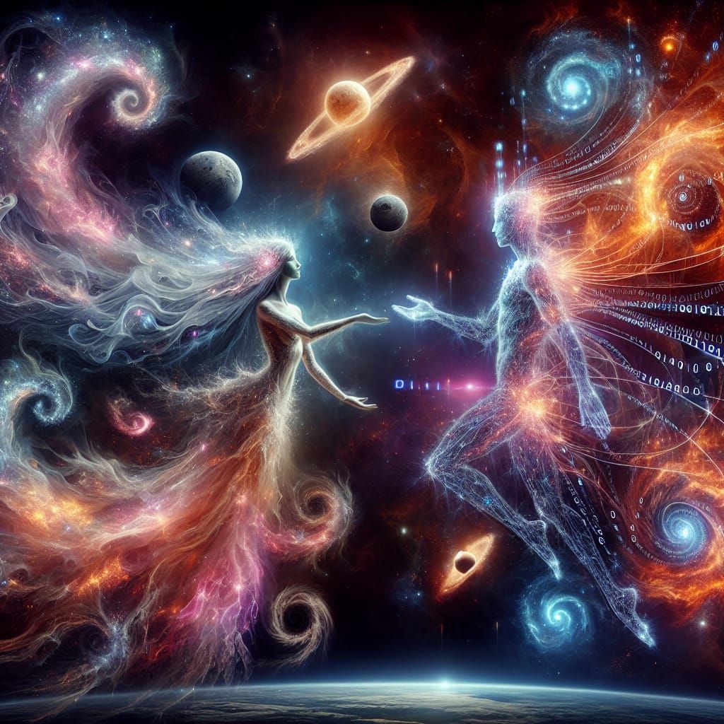 Ethereal Cosmic Dance of Creation in Digital Cosmos