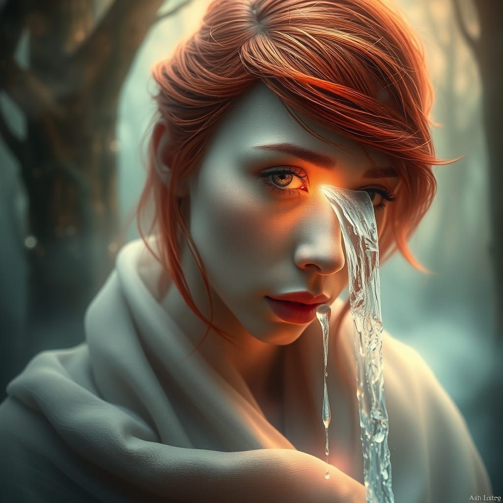 Mystical Red-Haired Woman in Enchanted Forest