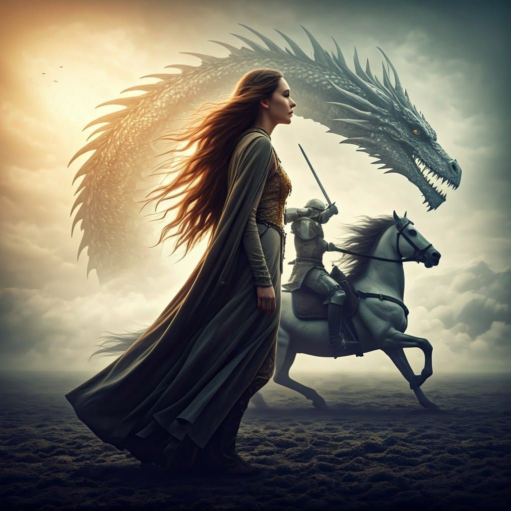 Dragon Dreams: Woman, Knight, and Mythical Beast