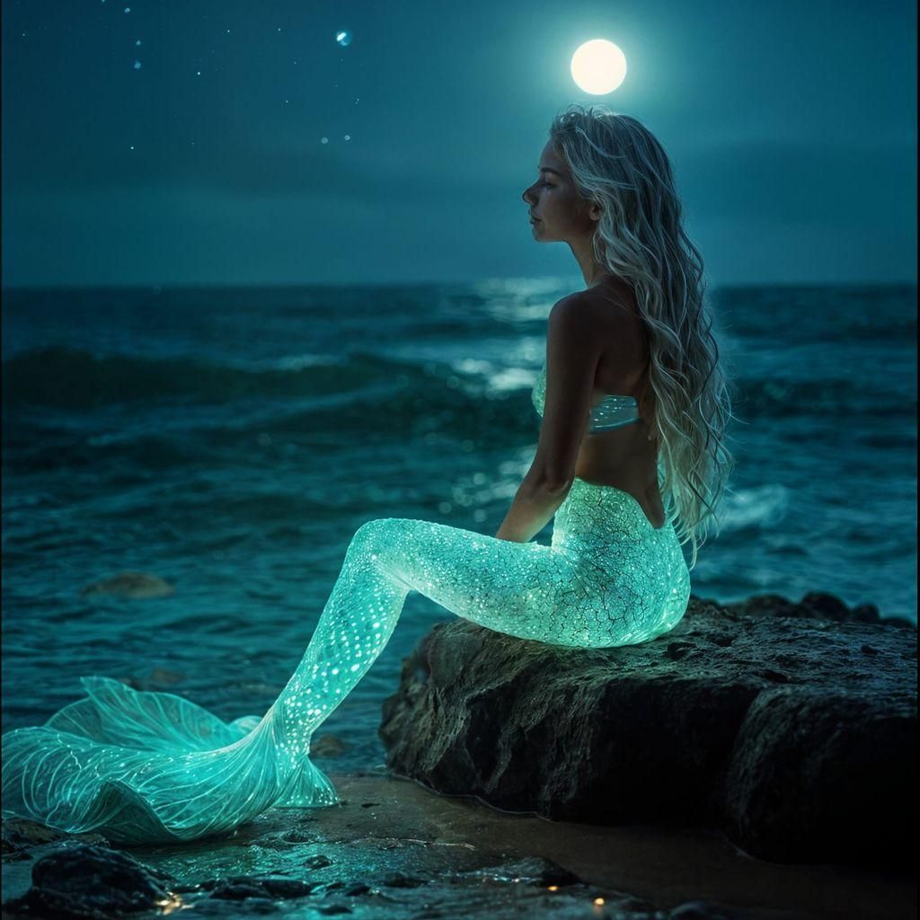 Cyber Mermaid at Night: Cinematic Film Still