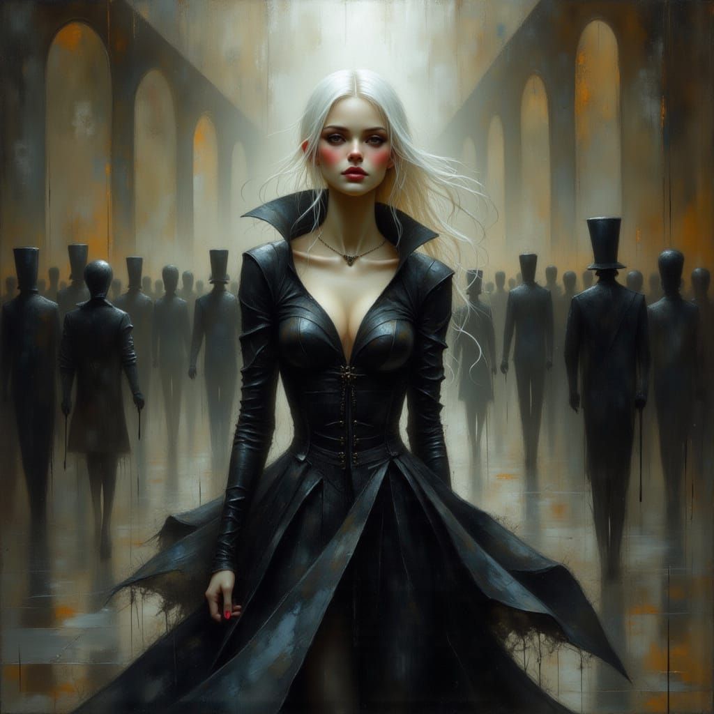 Albino Woman in Leather Dress