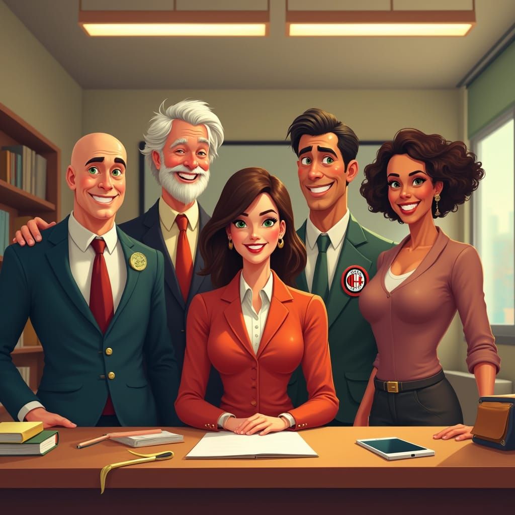 Diverse Team in Principal's Office, Syd Mead Style