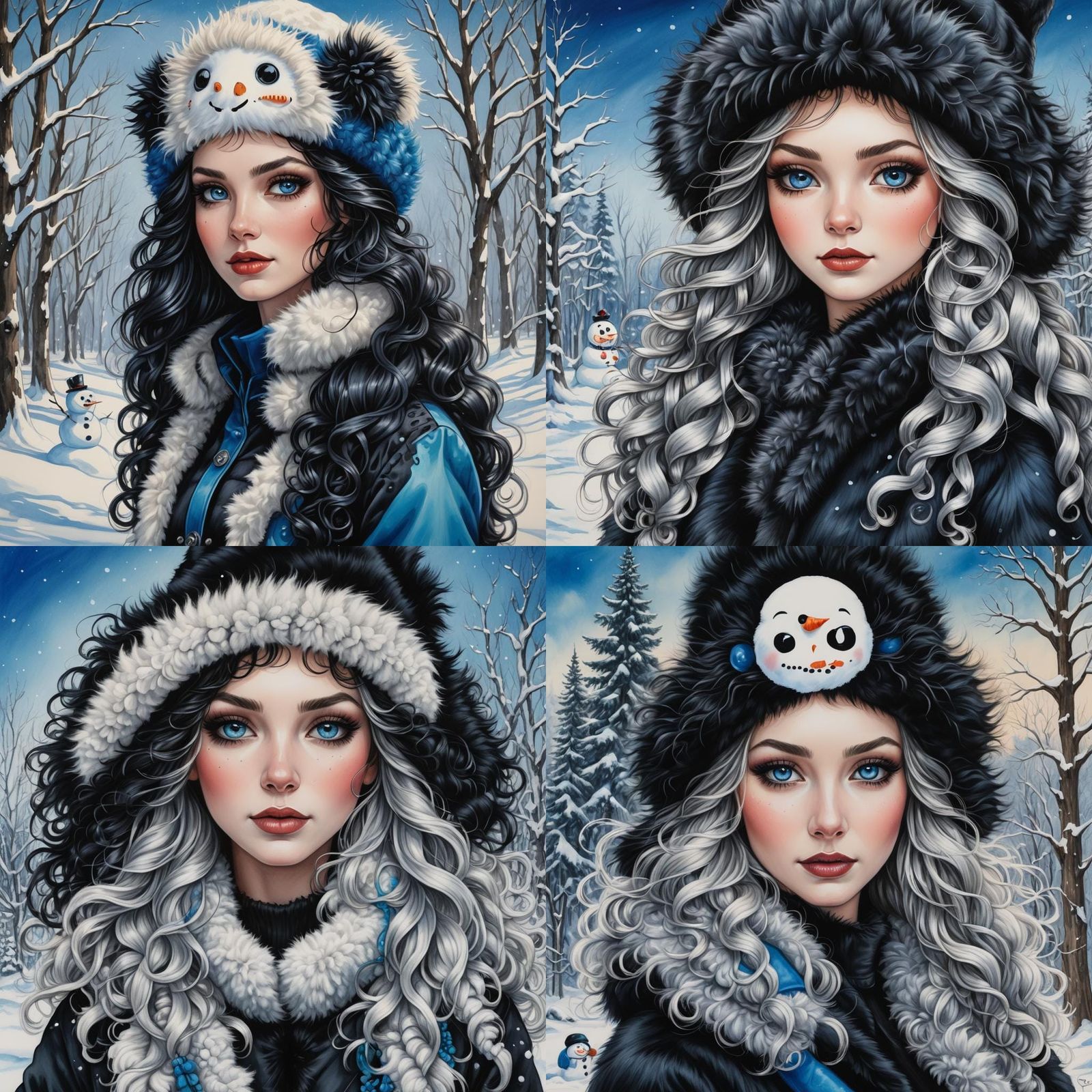 Winter Portrait of Girl in Colored Pencil Style