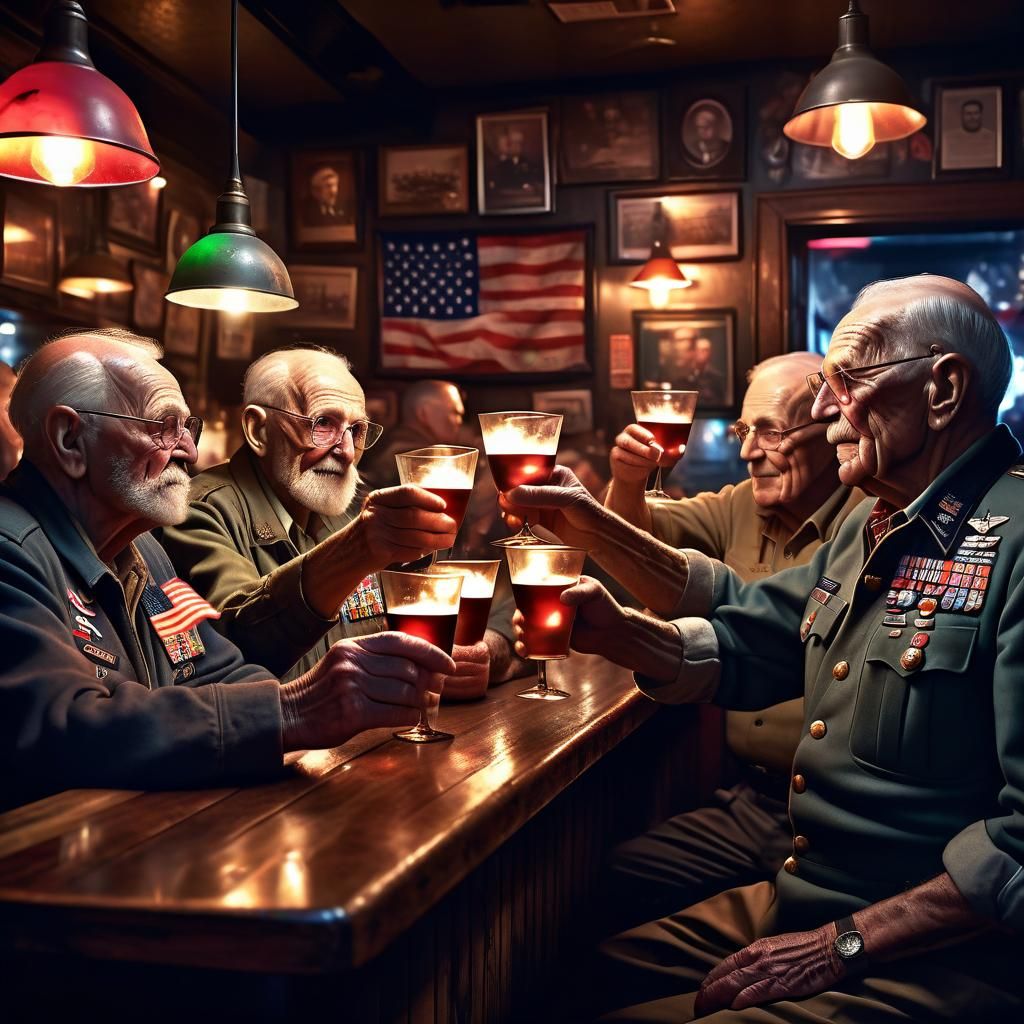 War Veterans Toasting Fallen Comrades: Digital Art