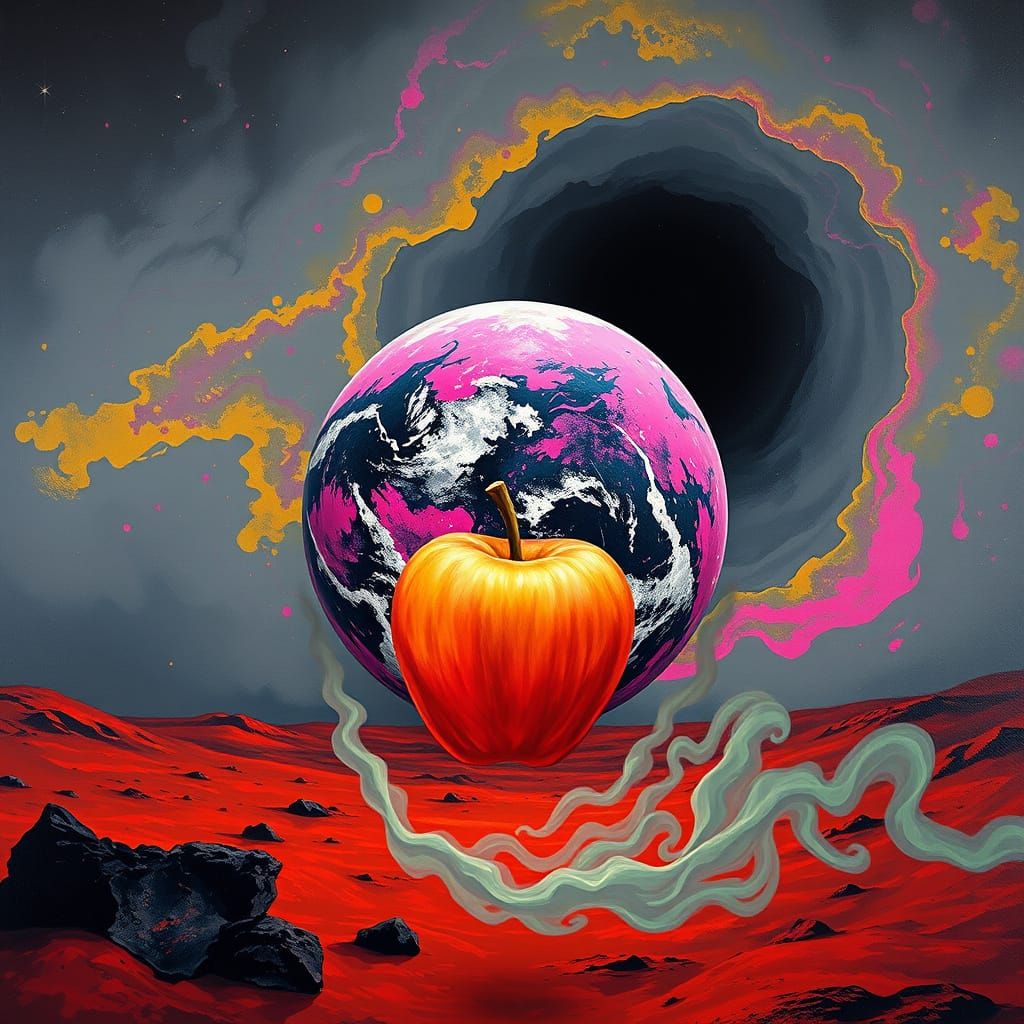 Vibrant Neo-Expressionist View of Earth from Mars with Black...